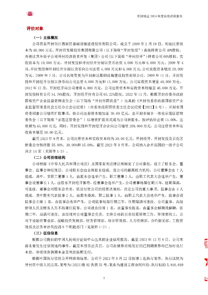 大公：开封城市运营投资集团有限公司主体信用评级报告_第7页