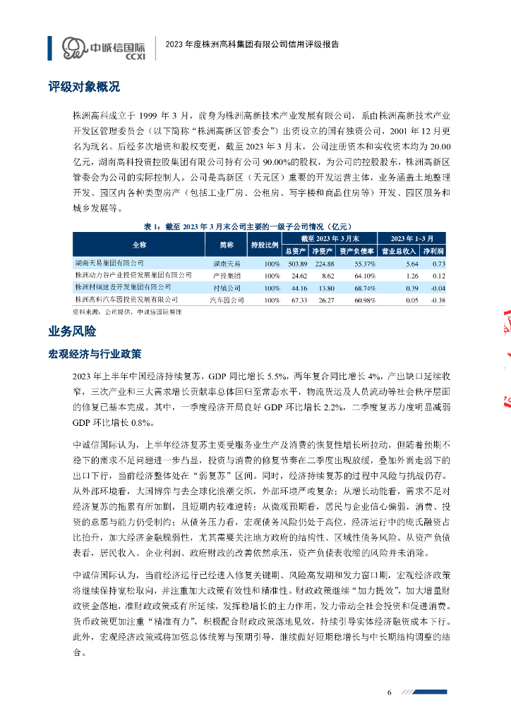 中诚信：2023年度株洲高科集团有限公司信用评级报告_第6页