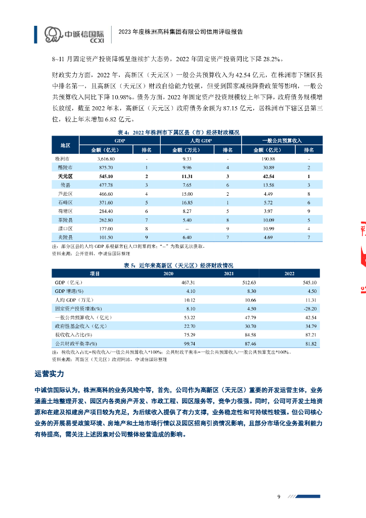 中诚信：2023年度株洲高科集团有限公司信用评级报告_第9页