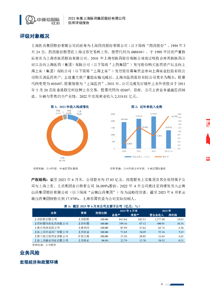 中诚信：上海医药集团股份有限公司主体信用评级报告及跟踪评级安排_第6页