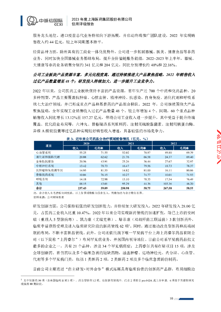 中诚信：上海医药集团股份有限公司主体信用评级报告及跟踪评级安排_第10页