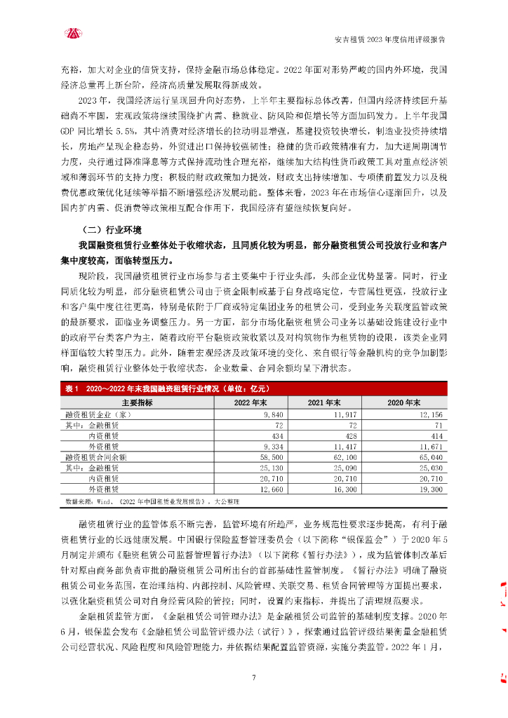 大公：安吉租赁有限公司2023年主体信用评级报告_第7页