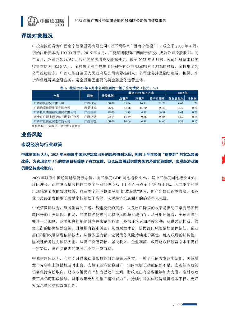 中诚信：2023年度广西投资集团金融控股有限公司信用评级报告_第7页