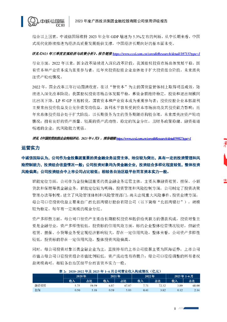 中诚信：2023年度广西投资集团金融控股有限公司信用评级报告_第8页