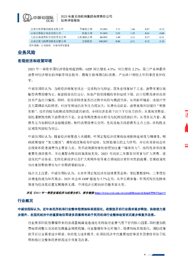 中诚信：2023年度云南机场集团有限责任公司信用评级报告_第7页