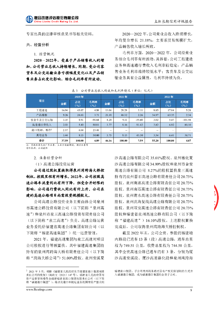 联合资信：泉州交通发展集团有限责任公司主体长期信用评级报告_第10页