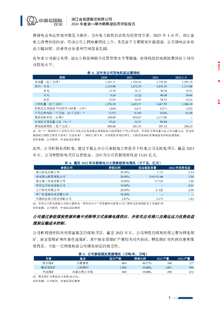 中诚信：浙江省能源集团有限公司2024年度第一期中期票据信用评级报告_第8页