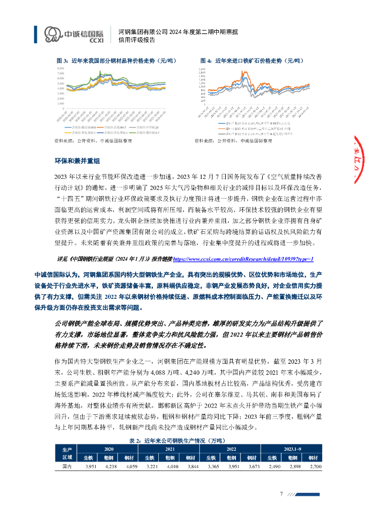 中诚信：河钢集团有限公司2024年度第二期中期票据信用评级报告_第7页