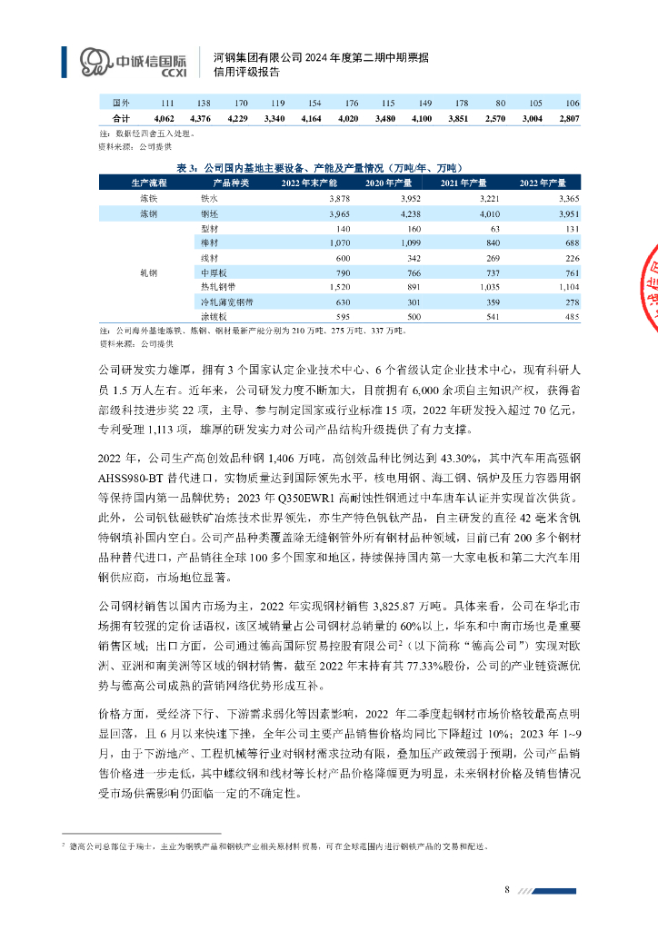中诚信：河钢集团有限公司2024年度第二期中期票据信用评级报告_第8页