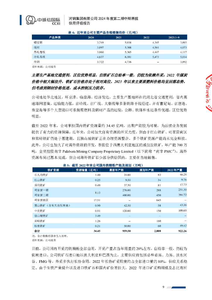 中诚信：河钢集团有限公司2024年度第二期中期票据信用评级报告_第9页