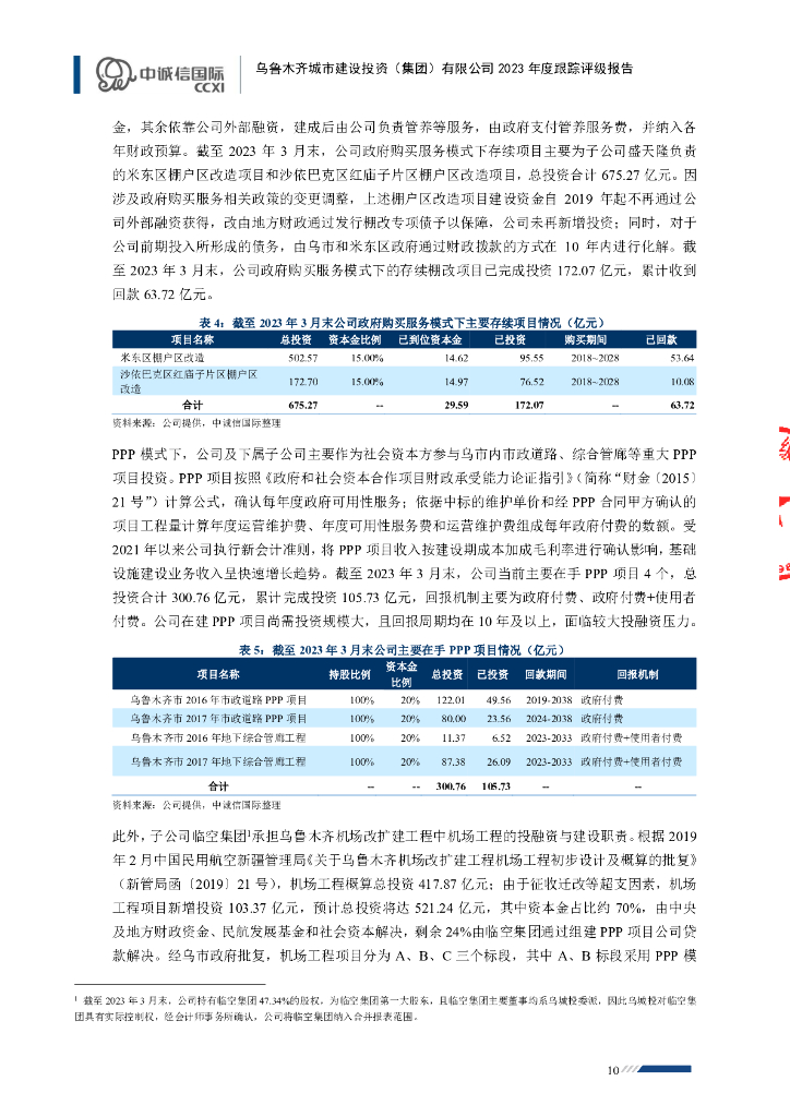 中诚信：乌鲁木齐城市建设投资(集团)有限公司2023年度跟踪评级报告_第10页
