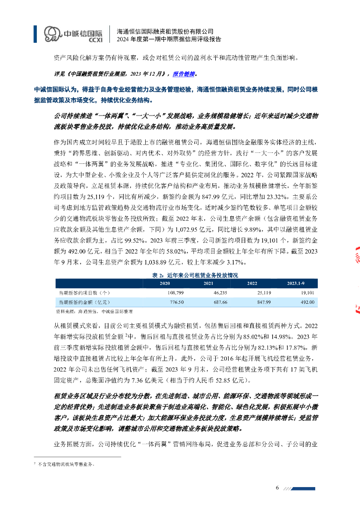 中诚信：海通恒信国际融资租赁股份有限公司2024年度第一期中期票据信用评级报告_第6页