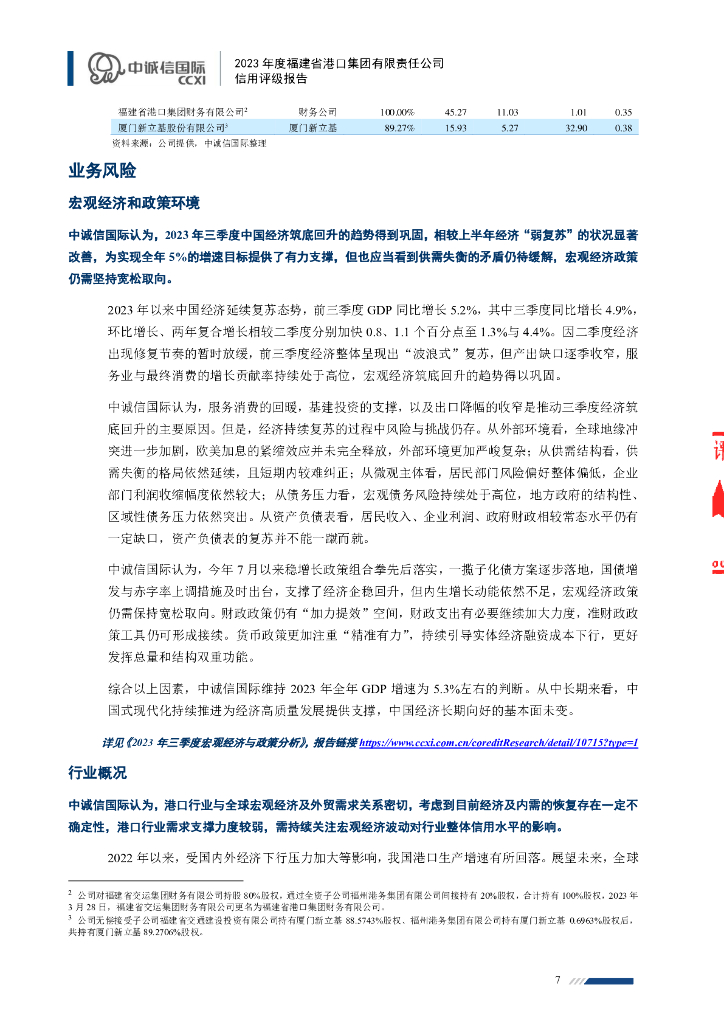 中诚信：2023年度福建省港口集团有限责任公司信用评级报告_第7页