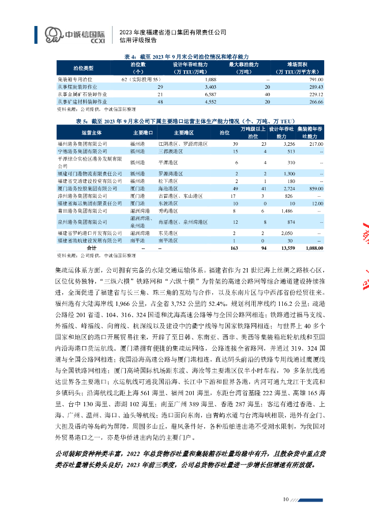 中诚信：2023年度福建省港口集团有限责任公司信用评级报告_第10页
