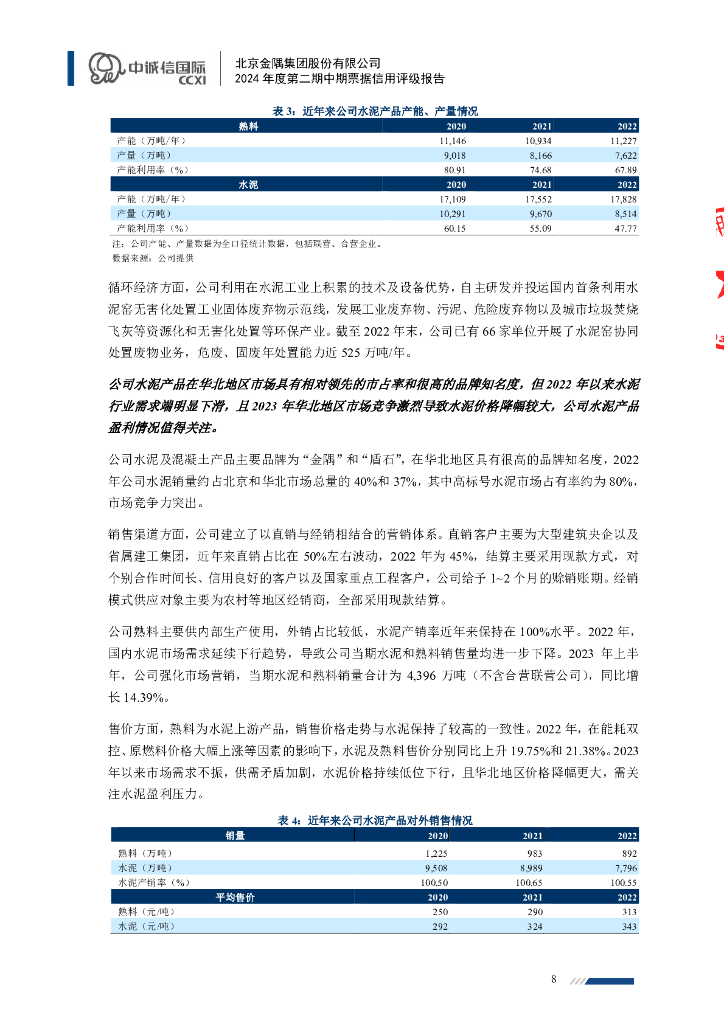 中诚信：北京金隅集团股份有限公司2024年度第二期中期票据信用评级报告_第8页