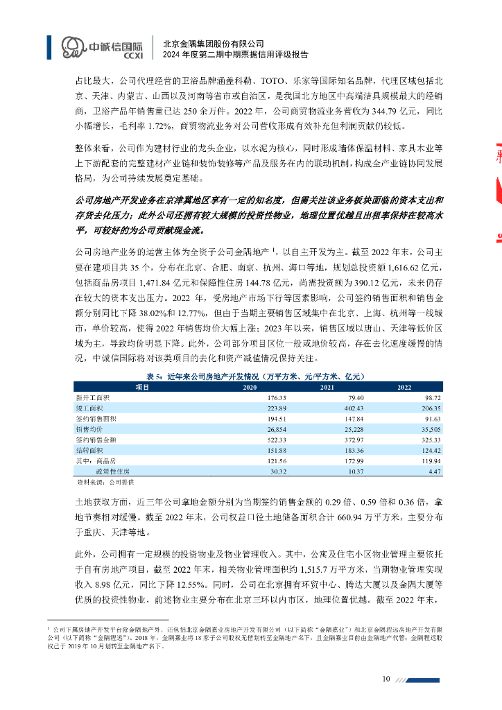 中诚信：北京金隅集团股份有限公司2024年度第二期中期票据信用评级报告_第10页