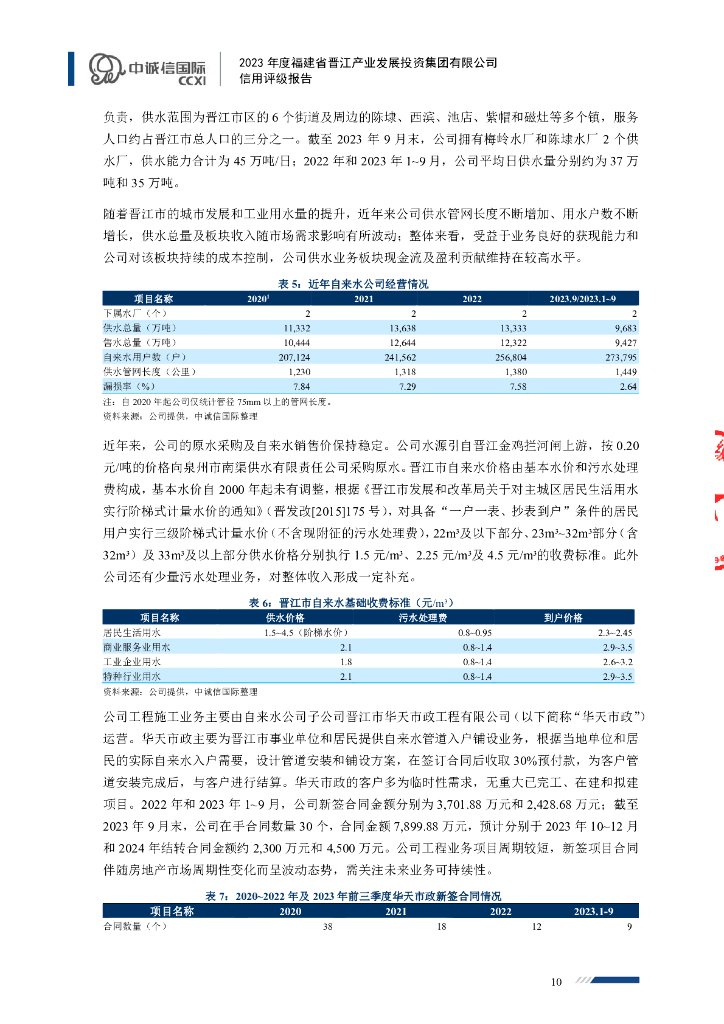 中诚信：福建省晋江产业发展投资集团有限公司主体信用评级报告及跟踪评级安排_第10页