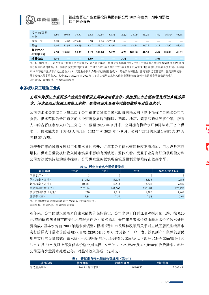 中诚信：福建省晋江产业发展投资集团有限公司2024年度第一期中期票据债项信用评级报告_第8页