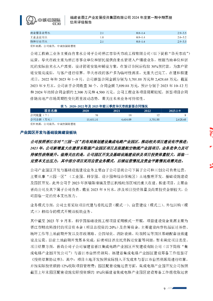 中诚信：福建省晋江产业发展投资集团有限公司2024年度第一期中期票据债项信用评级报告_第9页