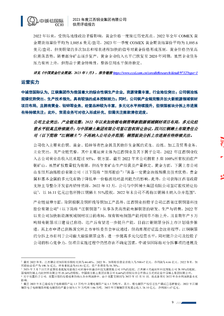 中诚信：2023年度江西铜业集团有限公司信用评级报告_第9页