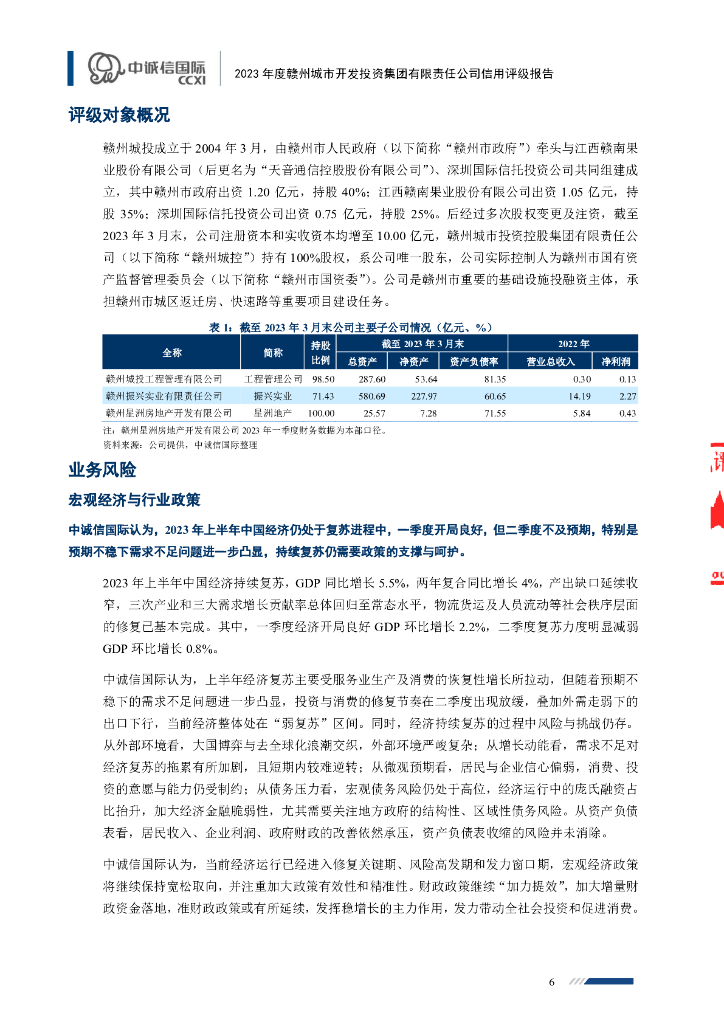 中诚信：赣州城市开发投资集团有限责任公司2023年度主体信用评级报告_第6页