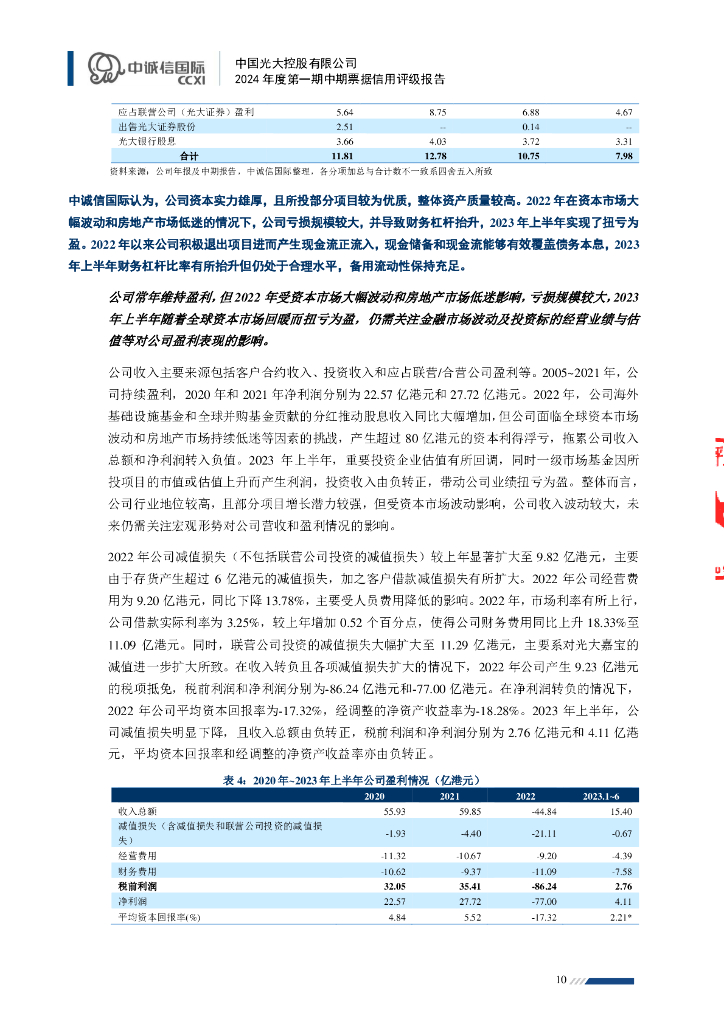 中诚信：中国光大控股有限公司2024年度第一期中期票据信用评级报告_第10页