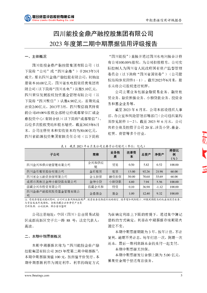 联合资信：四川能投金鼎产融控股集团有限公司2023年度第二期中期票据信用评级报告_第6页