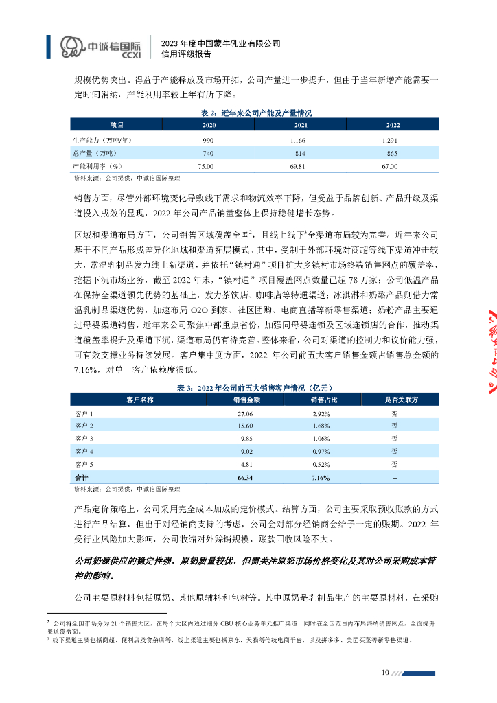 中诚信：2023年度中国蒙牛乳业有限公司信用评级报告_第10页