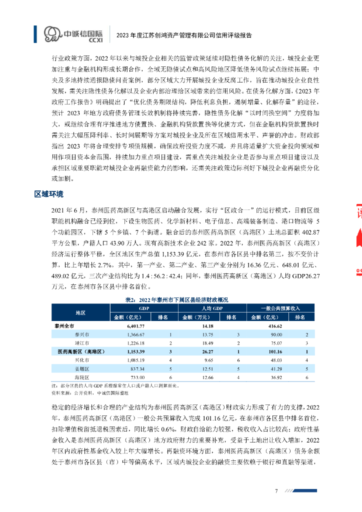 中诚信：江苏创鸿资产管理有限公司主体信用评级报告_第7页