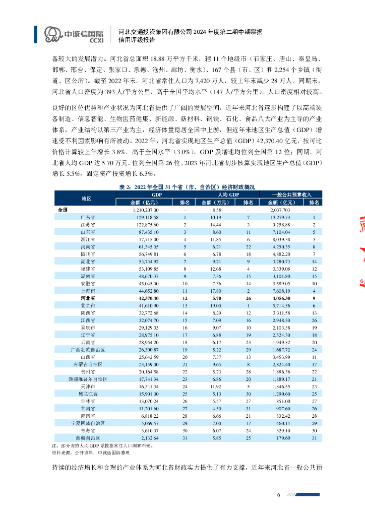 中诚信：河北交通投资集团有限公司2024年度第二期中期票据债项信用评级报告及跟踪评级安排_第6页
