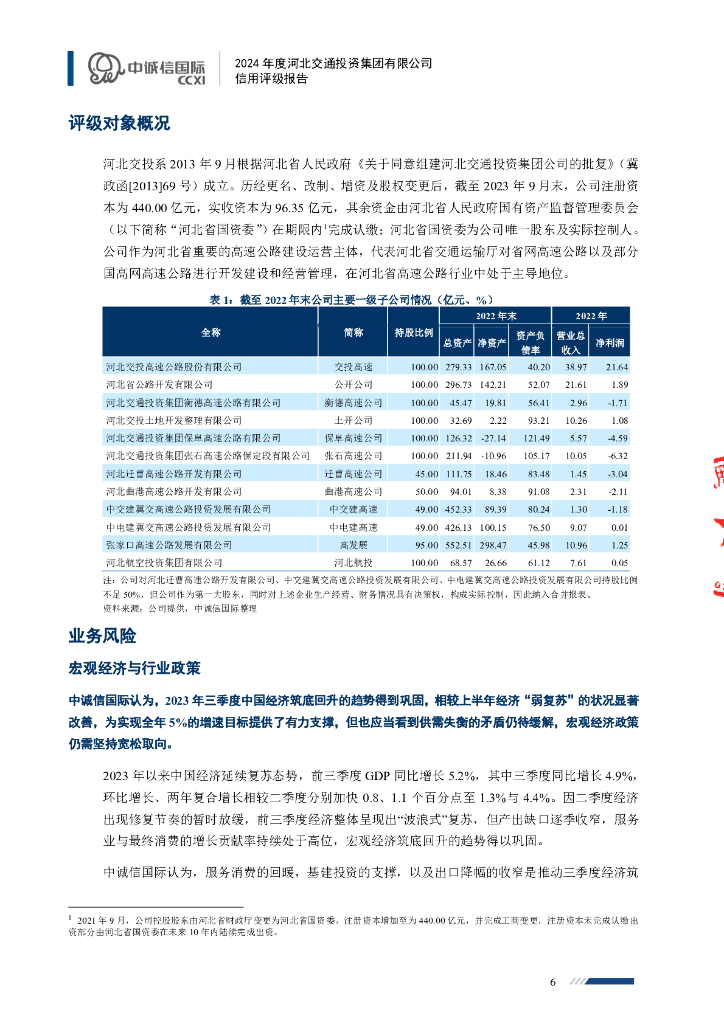 中诚信：河北交通投资集团有限公司主体信用评级报告及跟踪评级安排_第6页