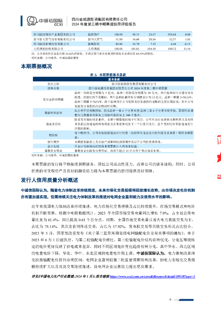 中诚信：四川省能源投资集团有限责任公司2024年度第三期中期票据信用评级报告_第6页