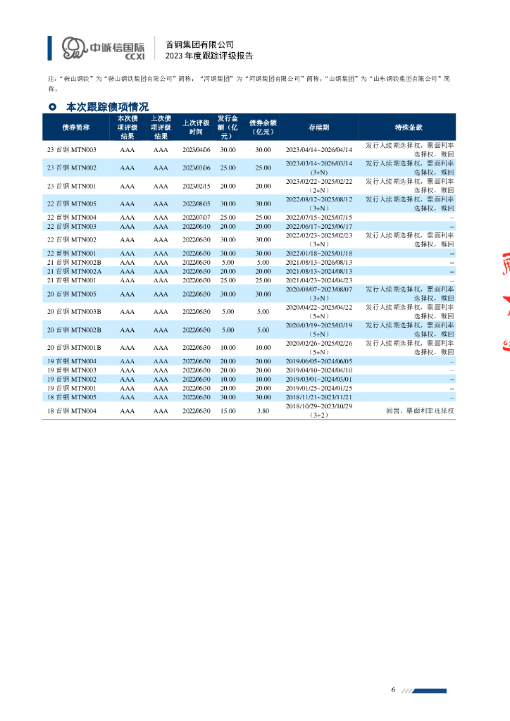 中诚信：首钢集团有限公司主体信用评级报告及跟踪评级安排_第6页