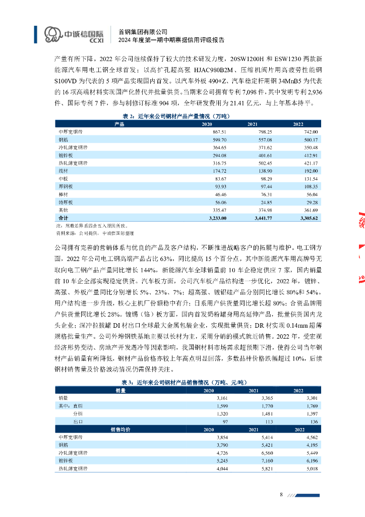 中诚信：首钢集团有限公司2024年度第一期中期票据信用评级报告_第8页