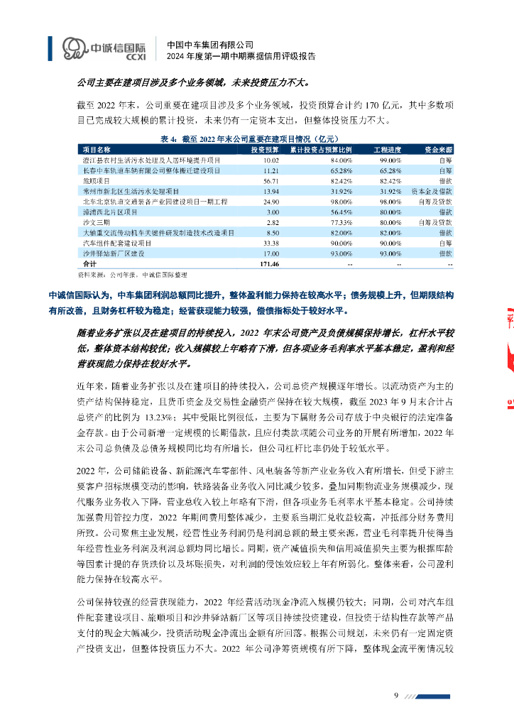 中诚信：中国中车集团有限公司2024年度第一期中期票据信用评级报告_第9页