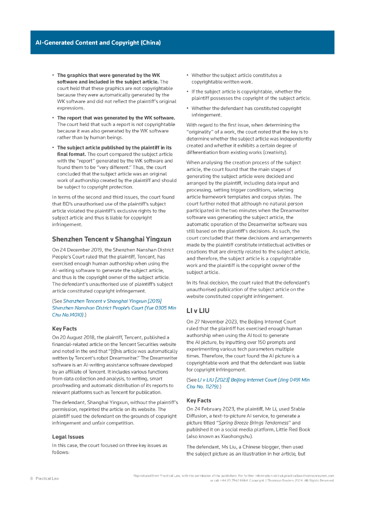 汤森路透：生成式人工智能（AIGC）与版权：中国篇（英文版）_第8页