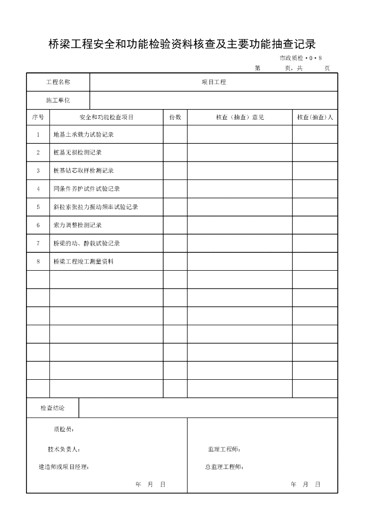 安徽城市桥梁单位工程验收记录用表_第6页
