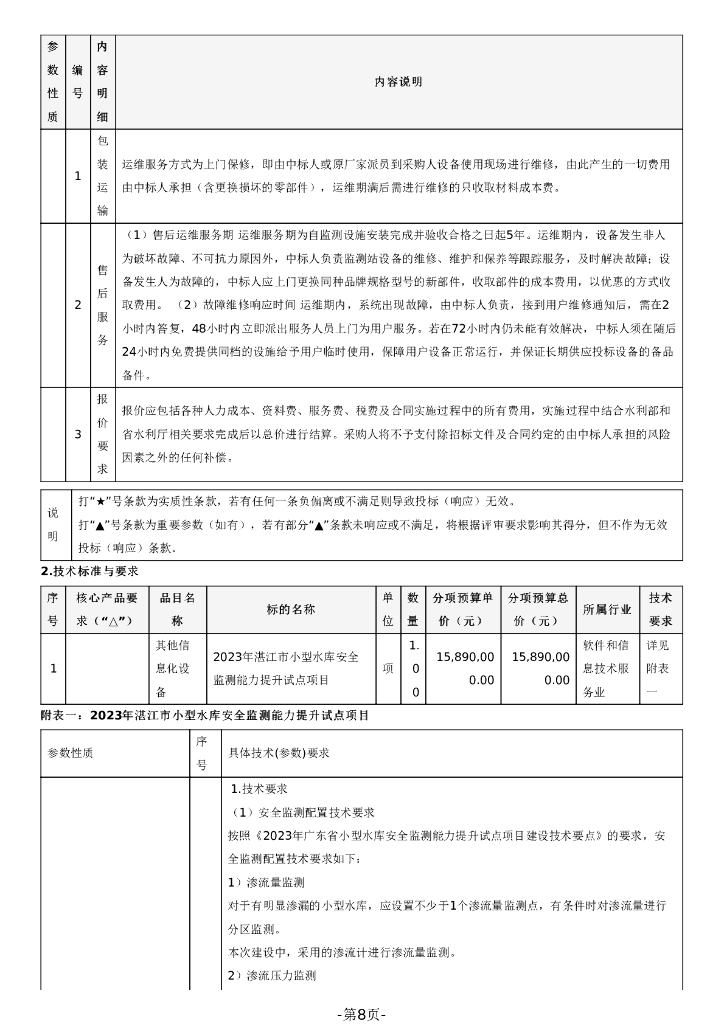智慧水利-2023年湛江市小型水库安全监测能力提升试点项目招标文件_第8页