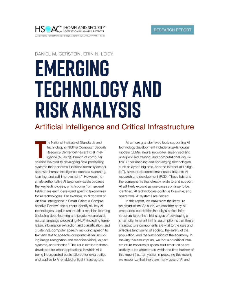 Rand兰德：新兴技术与风险分析报告-<em>人工智能</em>与关键基础设施（英文版） 海报