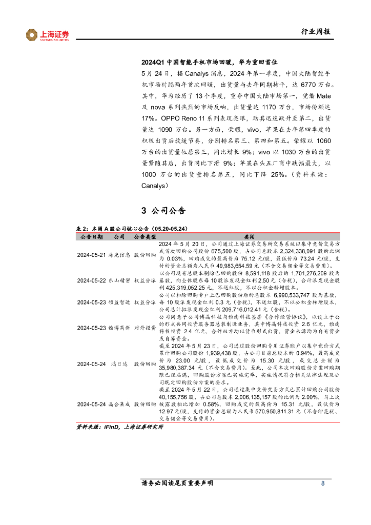 上海证券：电子行业周报：英伟达业绩超预期，人工智能有望成为拉动晶圆代工复苏核心驱动力_第8页