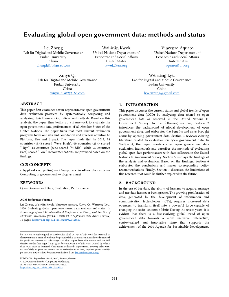 评估全球开放政府数据：方法和现状