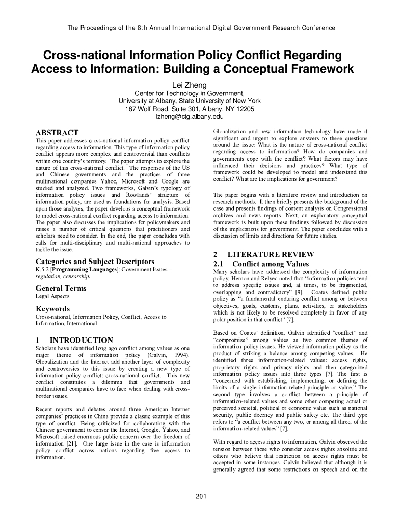 关于获取信息的跨国信息政策冲突：建立概念框架（英文版）
