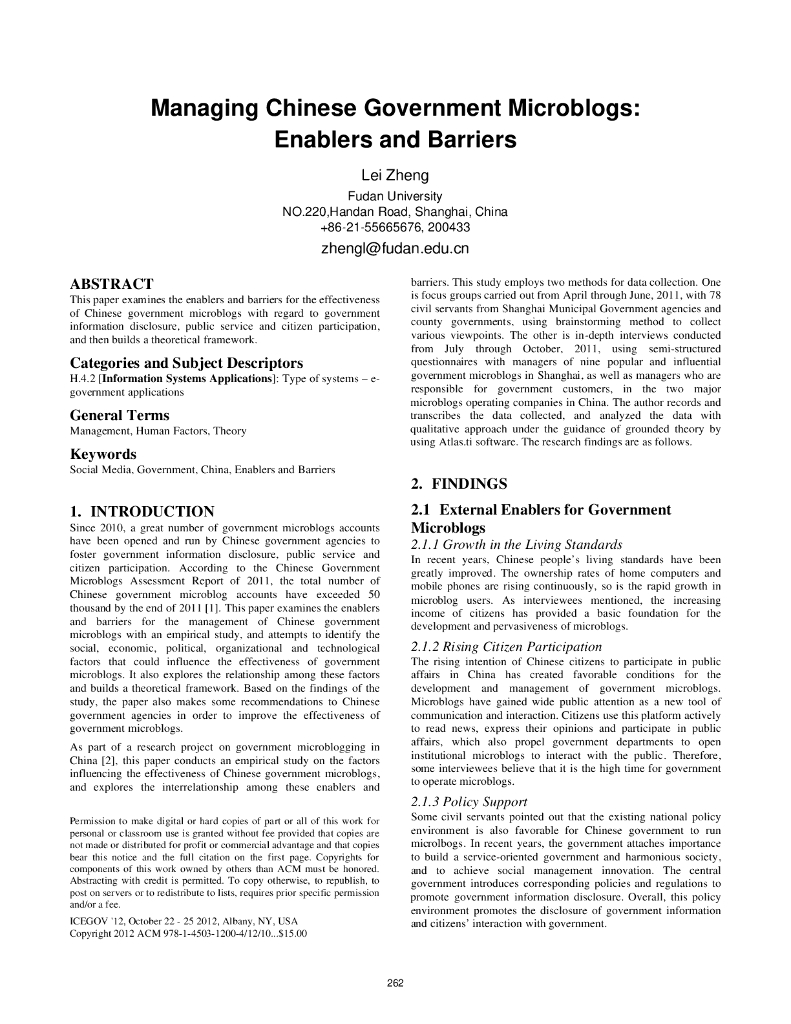 管理中国政府微博：推动因素与障碍（英文版）