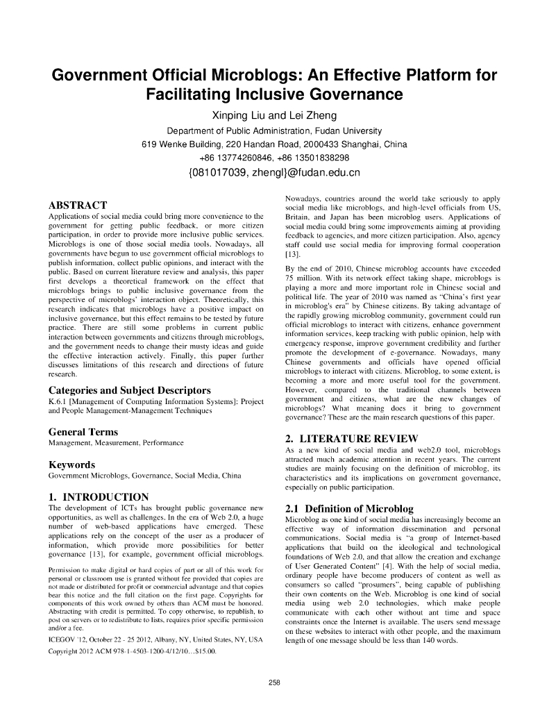 政府官方微博：促进包容性治理的有效平台（英文版）