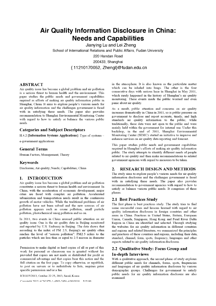 中国空气质量信息公开的需求与能力（英文版）