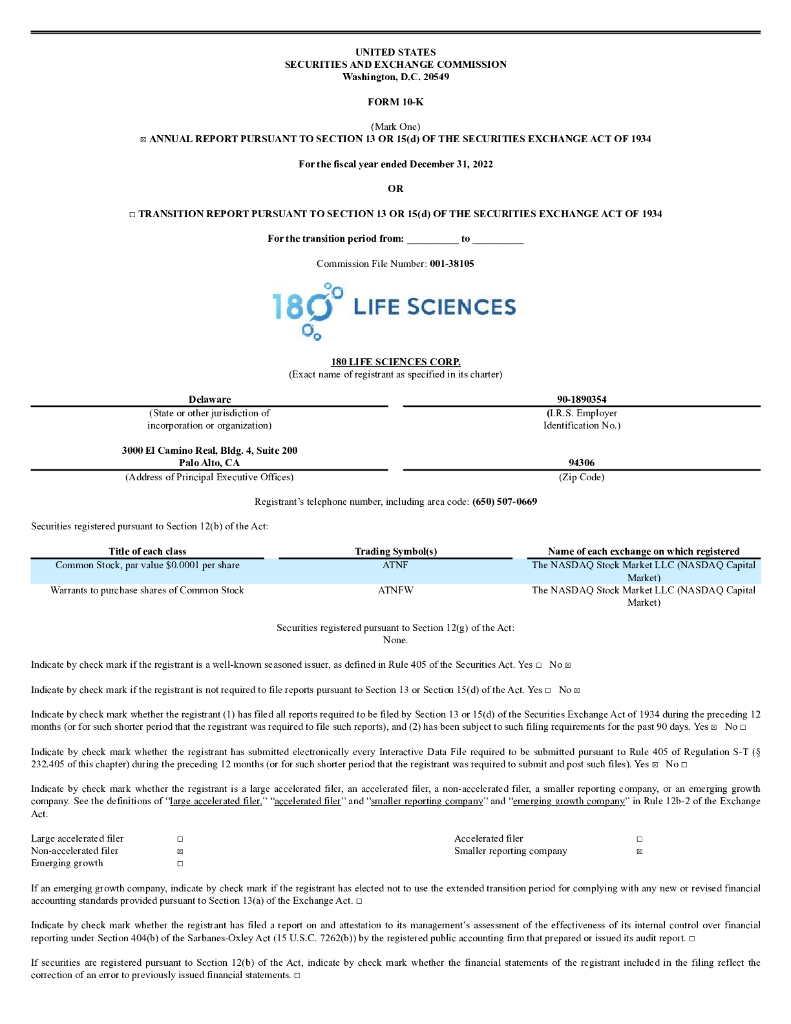 180 Life Sciences Corp.（ATNF）2022财年年度报告（英文版）
