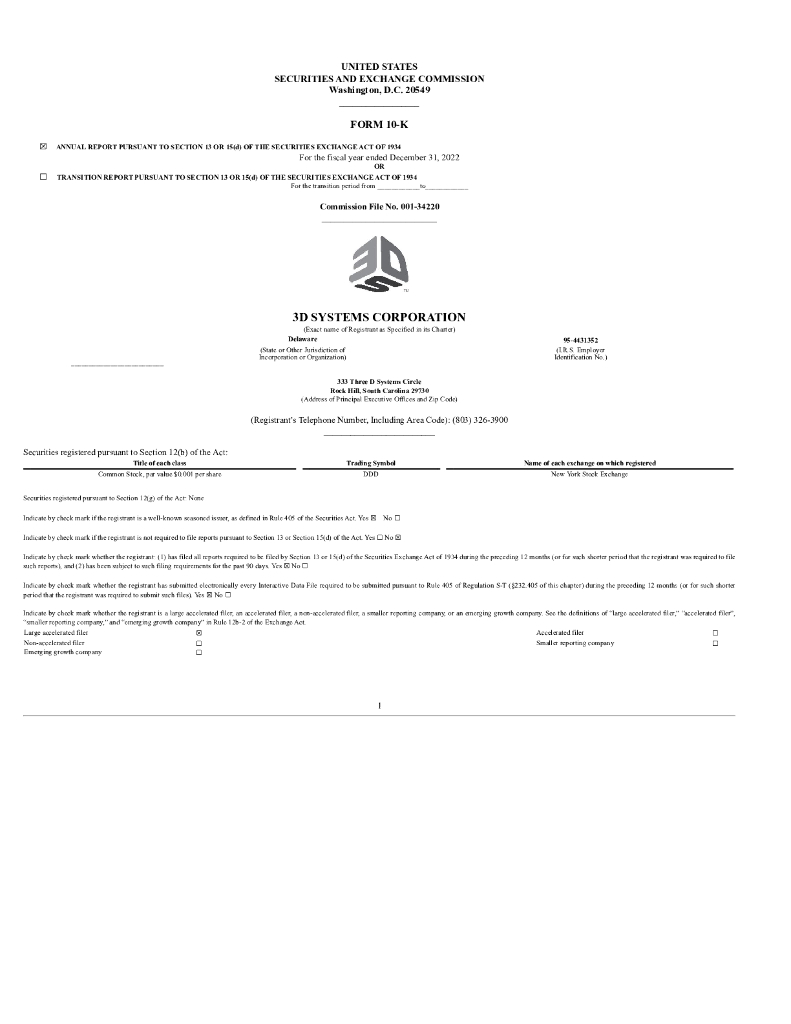3D Systems Corp.（DDD）2022财年年度报告（英文版）