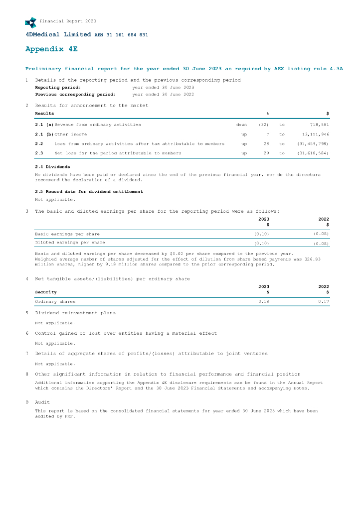 4DMedical（4DX）2023财年年度报告（英文版）