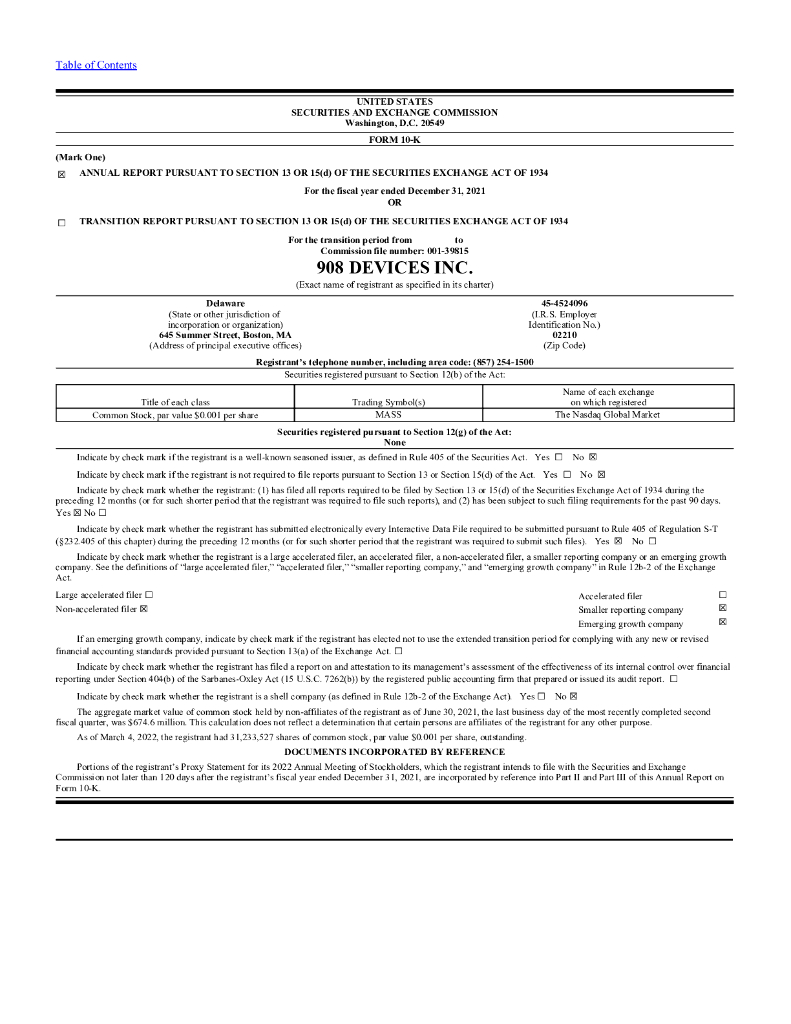 908 Devices Inc.（MASS）2021财年年度报告（英文版）