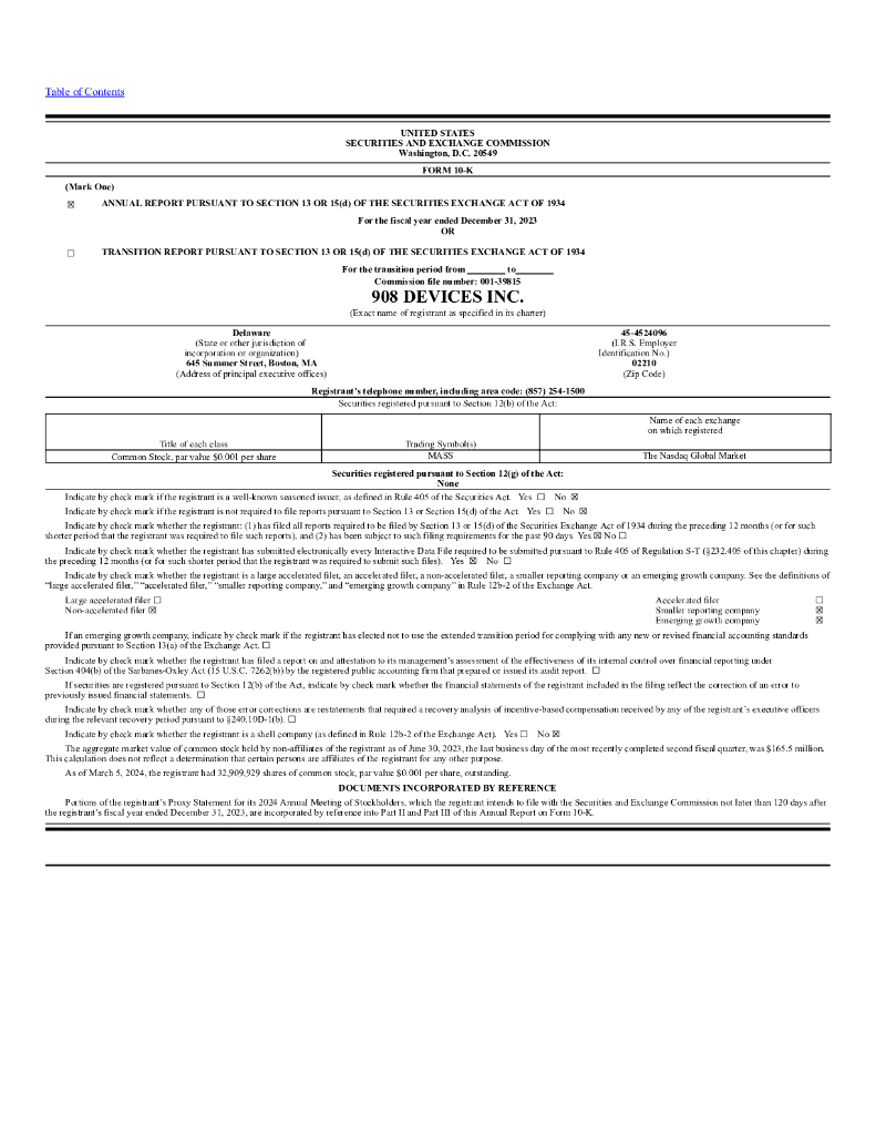908 Devices Inc.（MASS）2023财年年度报告（英文版）